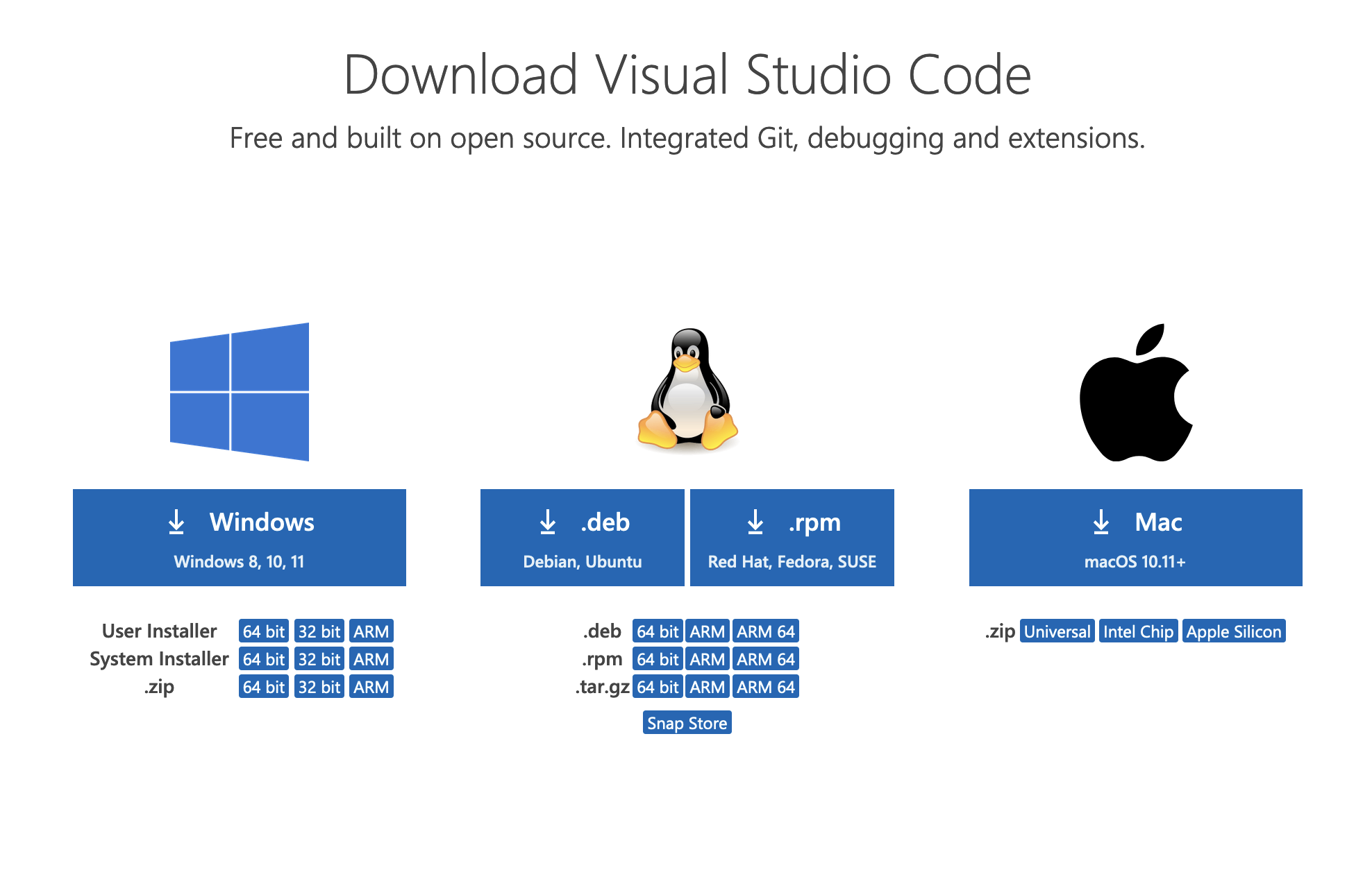 The website for Visual Studio Code downloads